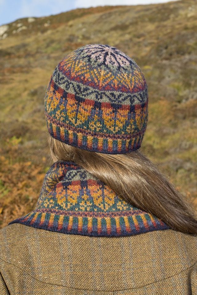 Oregon Hat Set design patterncard kit by Alice Starmore in Hebridean 2 Ply pure British wool hand knitting yarn