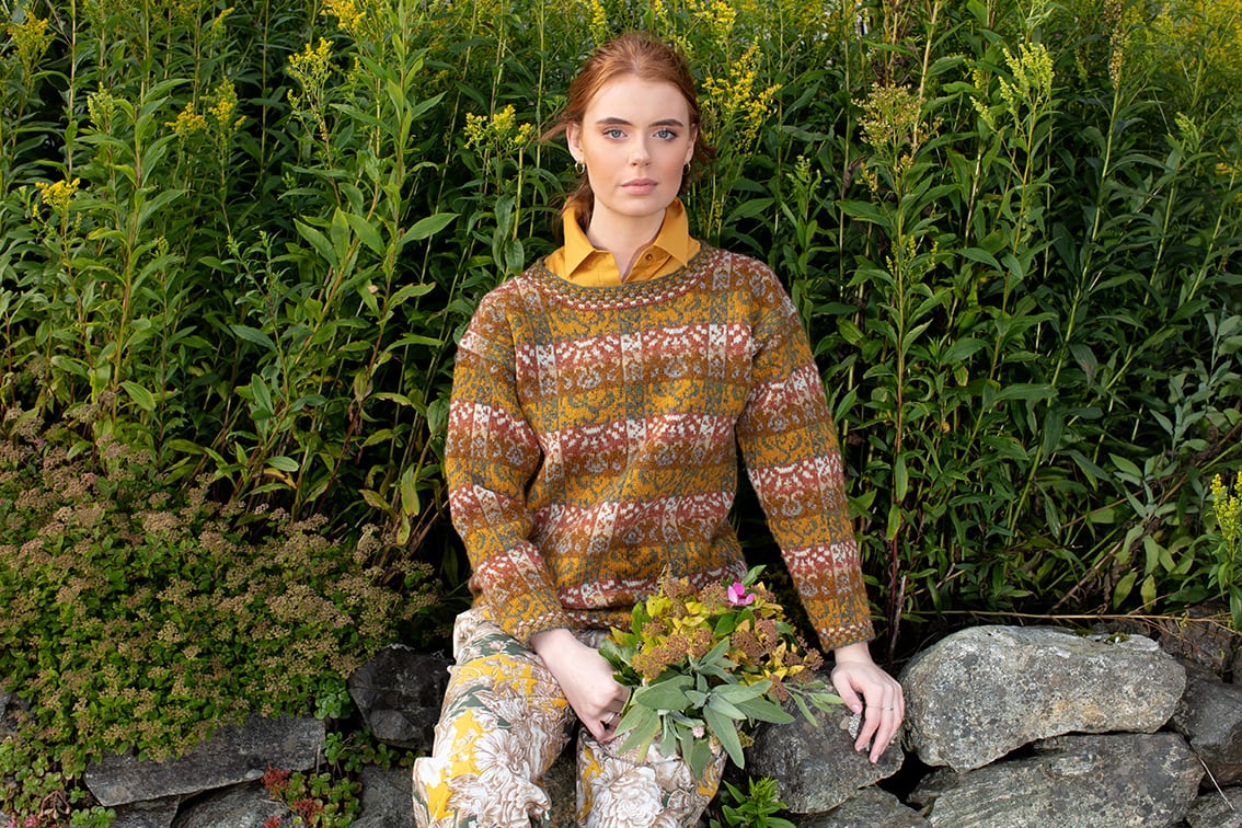 Rheingold patterncard knitwear design by Jade Starmore in pure wool Hebridean 2 Ply hand knitting yarn