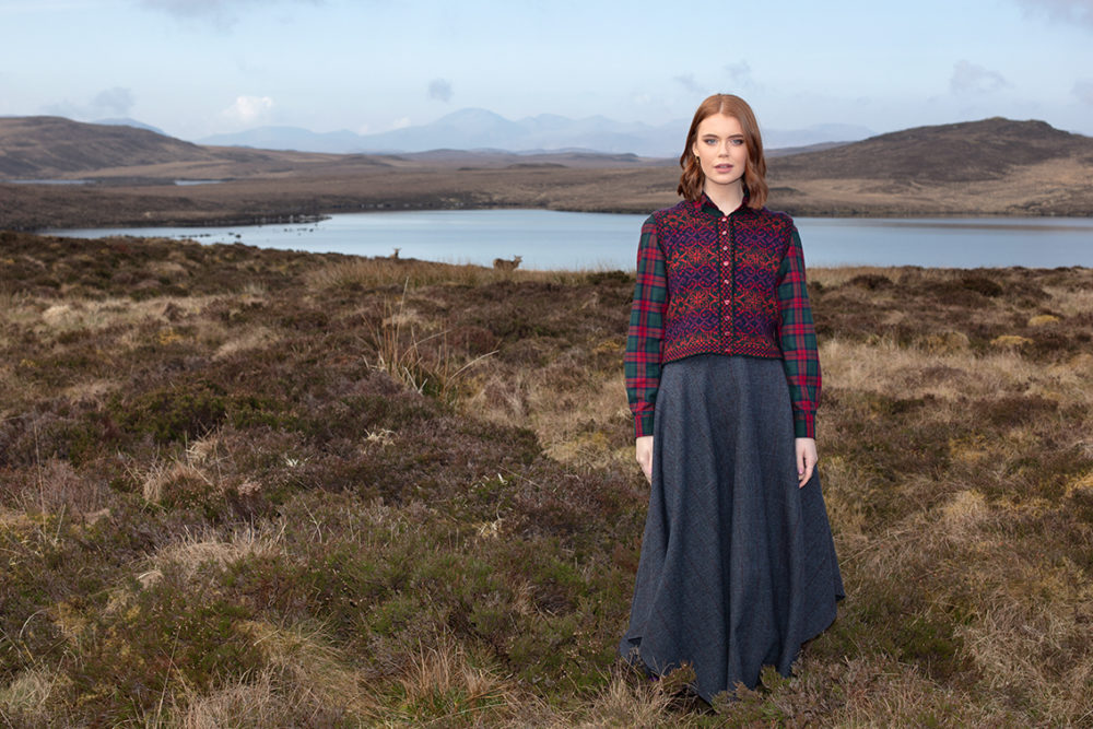 Rosarie Waistcoat patterncard knitwear design by Alice Starmore in pure wool Hebridean 2 Ply hand knitting yarn