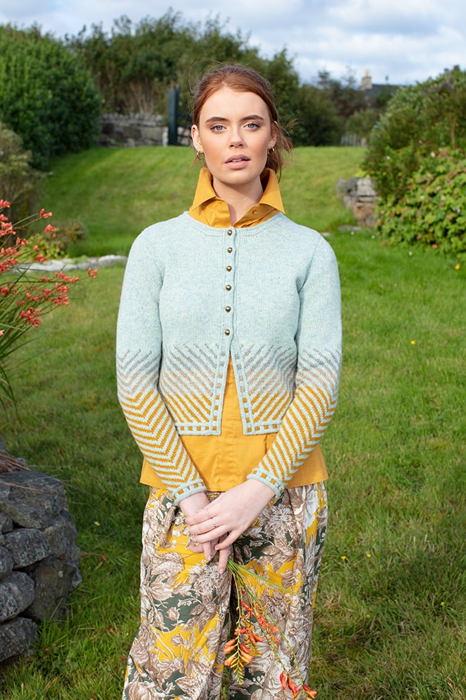 Traigh patterncard knitwear design by Jade Starmore in pure wool Hebridean 2 Ply hand knitting yarn