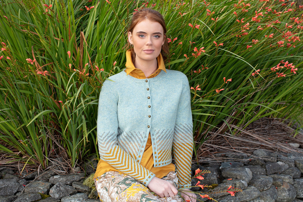 Traigh patterncard knitwear design by Jade Starmore in pure wool Hebridean 2 Ply hand knitting yarn