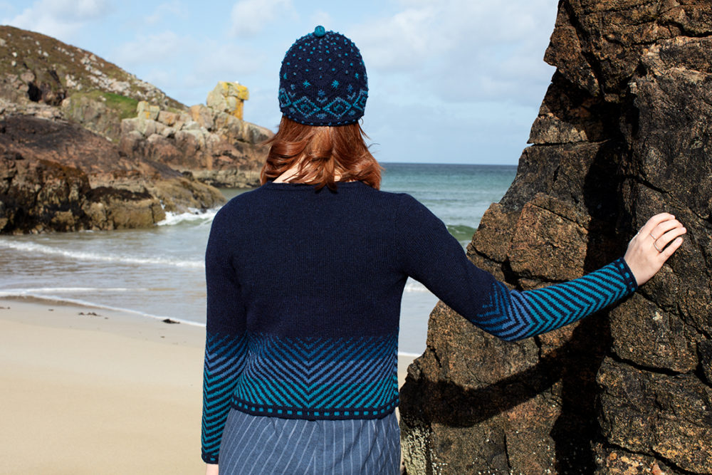 Traigh patterncard knitwear design by Jade Starmore in pure wool Hebridean 2 Ply hand knitting yarn