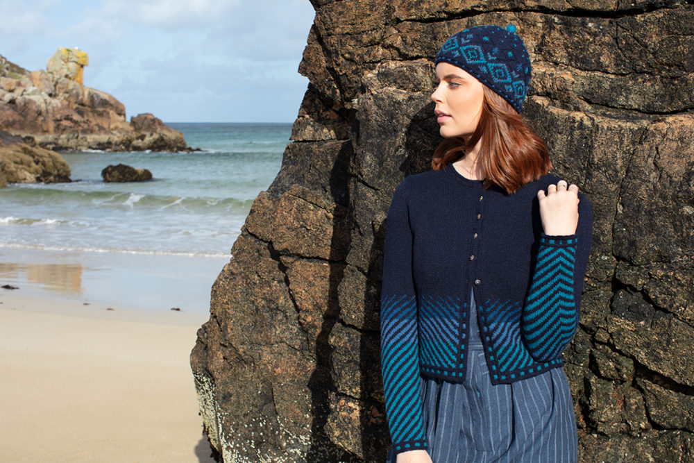 Traigh patterncard knitwear design by Jade Starmore in pure wool Hebridean 2 Ply hand knitting yarn
