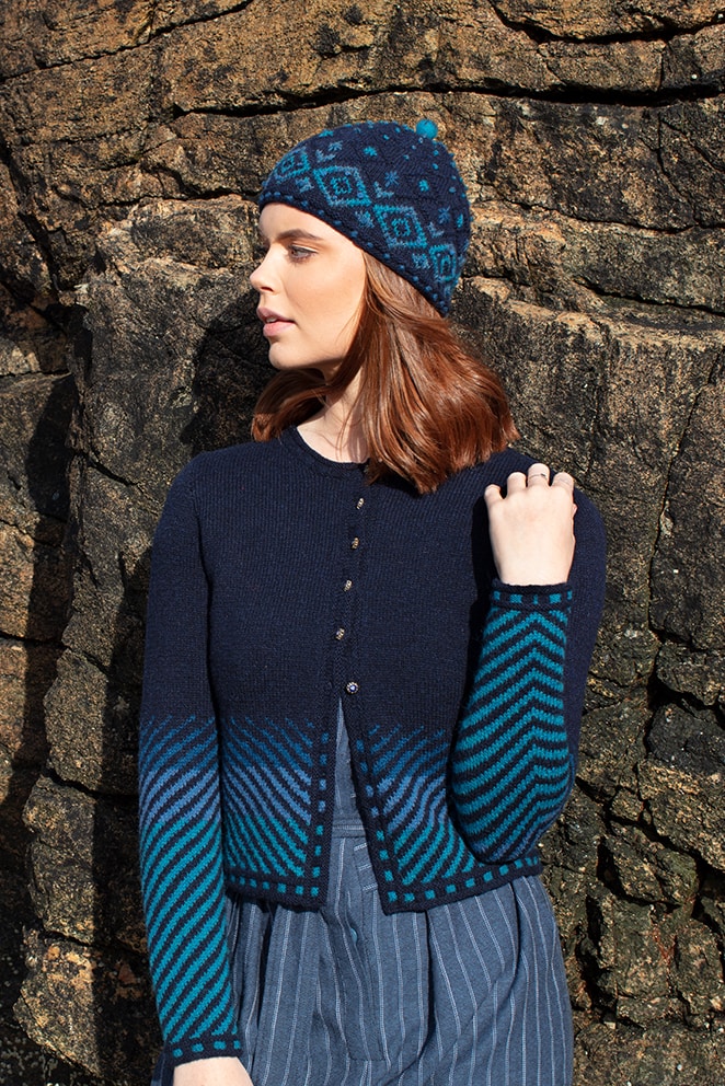 Traigh patterncard knitwear design by Jade Starmore in pure wool Hebridean 2 Ply hand knitting yarn
