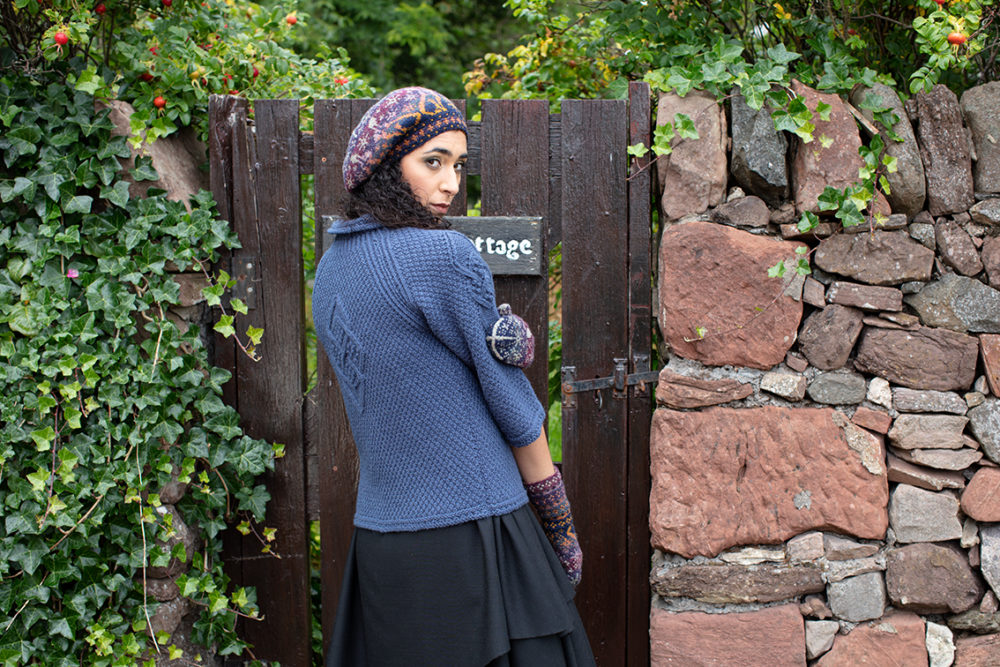 Witch Hare patterncard kit design by Alice & Jade Starmore in Hebridean 2 Ply yarn and Cairgorm Broach patterncard design by Alice Starmore in Bainin yarn