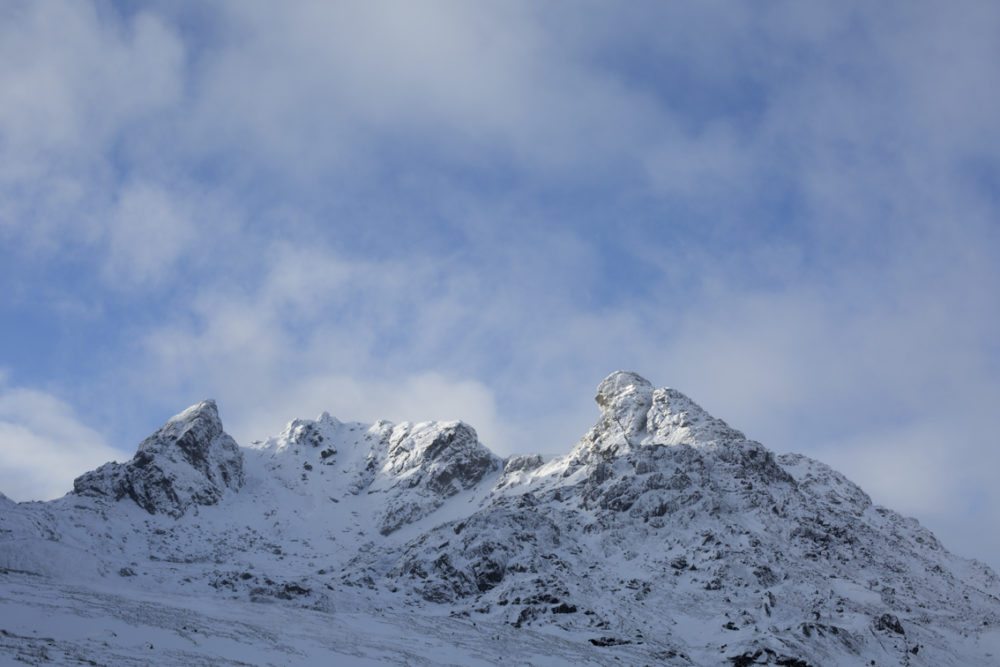 The Cobbler in the snow, one of the distinctive Arrochar Alps in the Southern Highlands of Scotland