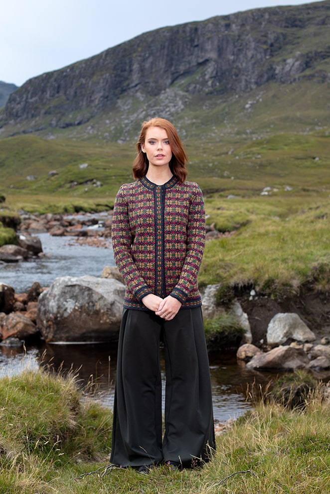 Cailleach cardigan hand knitwear design from the book Glamourie by Alice Starmore