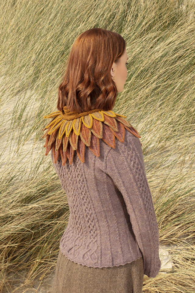 Raven Collar and Eala Bhan knitwear designs by Alice Starmore in pure wool Hebridean 2 & 3 Ply hand knitting yarn