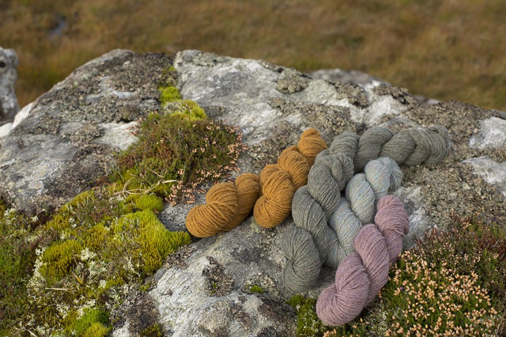 Alice Starmore 3 Ply Hebridean Yarn in the Lewis landscape