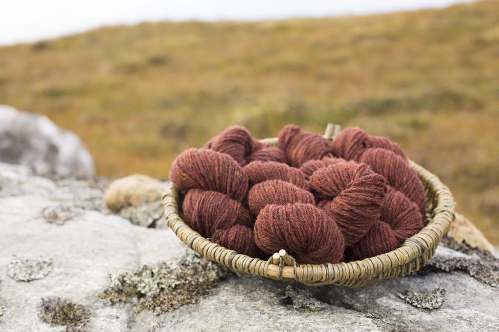 Alice Starmore 3 Ply Hebridean Yarn in the Lewis landscape