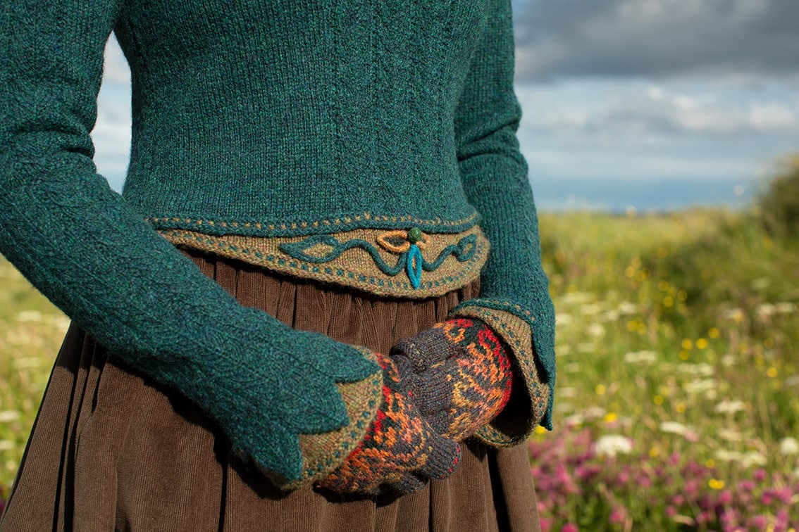 The Lapwing Pullover and Red Jacobite Rose Hat Set patterncard kit designs by Alice Starmore in Hebridean 2 Ply The Lapwing Pullover and Red Jacobite Rose Hat Set patterncard kit designs by Alice Starmore in Hebridean 2 Ply