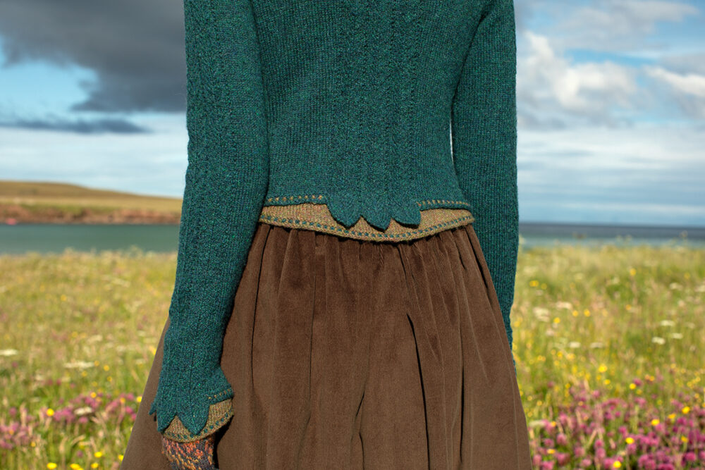 The Lapwing Pullover and Red Jacobite Rose Hat Set patterncard kit designs by Alice Starmore in Hebridean 2 Ply