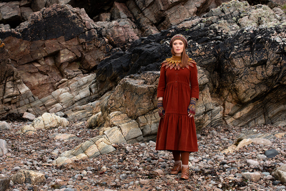 The Sandpiper Collar and Henry VIII Hat Set patterncard kit designs by Alice Starmore in Hebridean 2 & 3 Ply