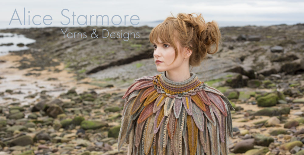 Bronze Raven Hybrid Collar hand knitting design from Glamourie by Alice Starmore