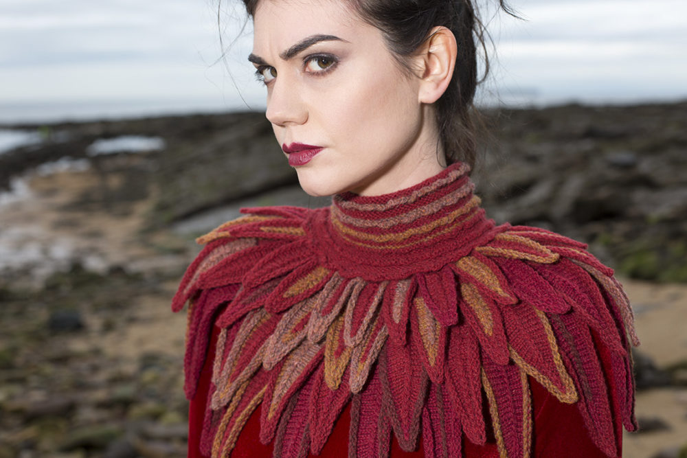 Red Raven Collar hand knitting design from Glamourie by Alice Starmore