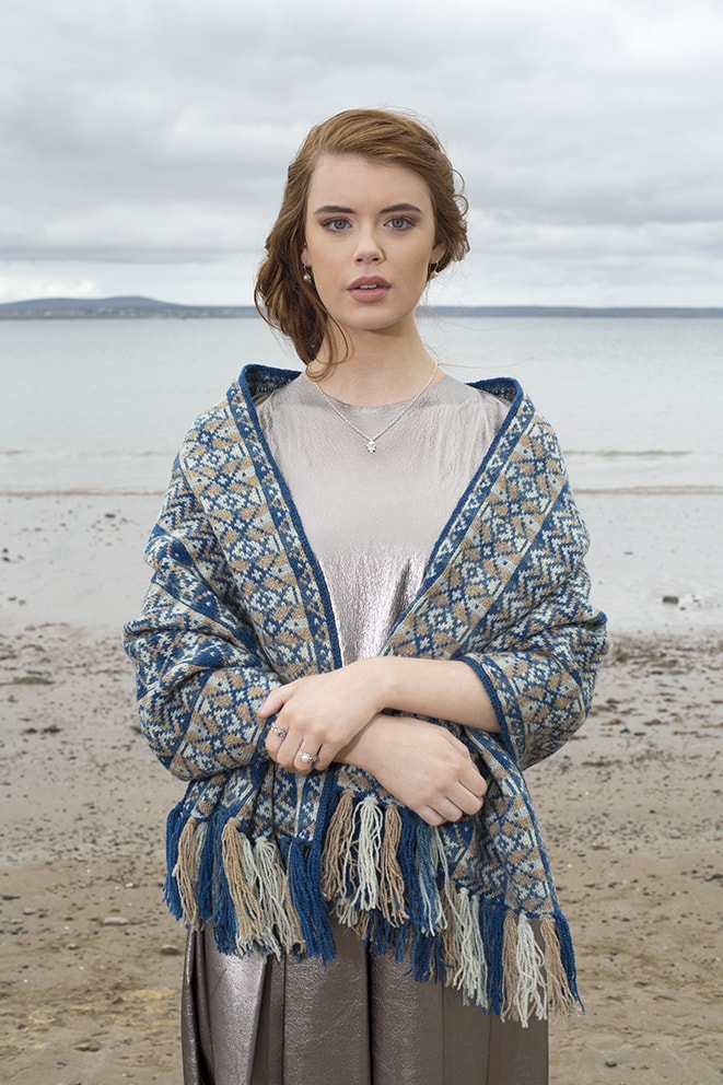 Ripple Wrap patterncard knitwear design by Alice Starmore in pure wool Hebridean 2 Ply hand knitting yarn