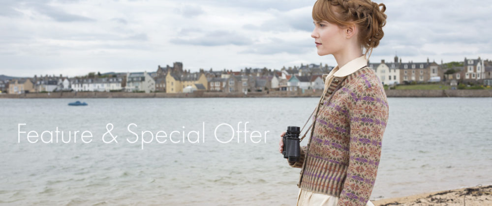 Meadowsweet patterncard knitwear design by Alice Starmore in pure wool Hebridean 2 Ply hand knitting yarn