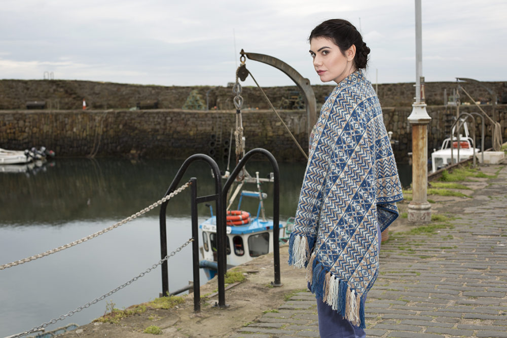 Ripple Wrap patterncard knitwear design by Alice Starmore in pure wool Hebridean 2 Ply hand knitting yarn