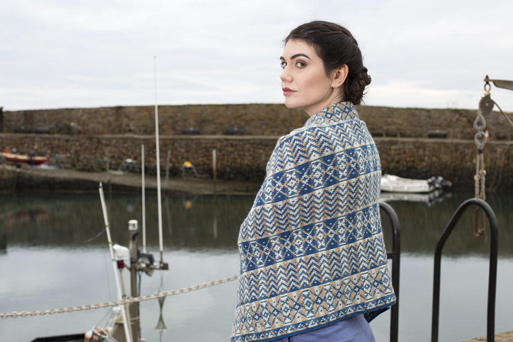 Ripple Wrap patterncard knitwear design by Alice Starmore in pure wool Hebridean 2 Ply hand knitting yarn