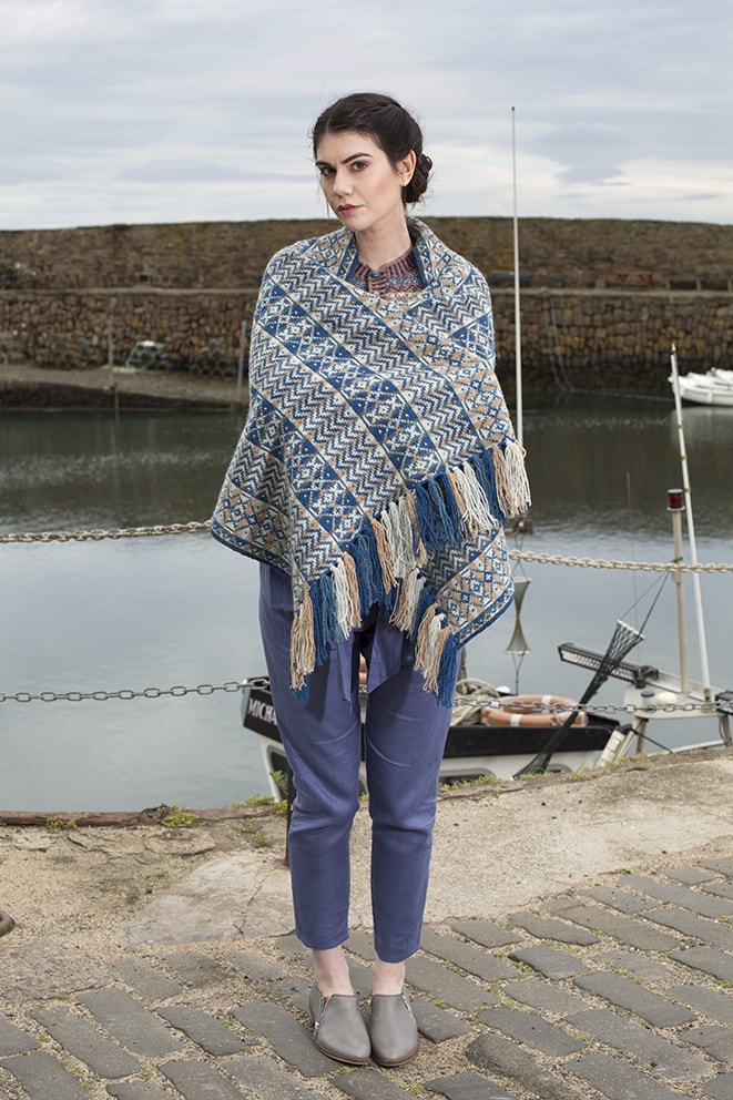 Ripple Wrap patterncard knitwear design by Alice Starmore in pure wool Hebridean 2 Ply hand knitting yarn