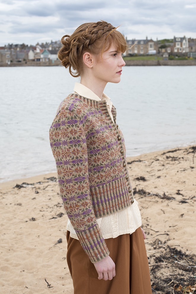 Meadowsweet patterncard knitwear design by Alice Starmore in pure wool Hebridean 2 Ply hand knitting yarn