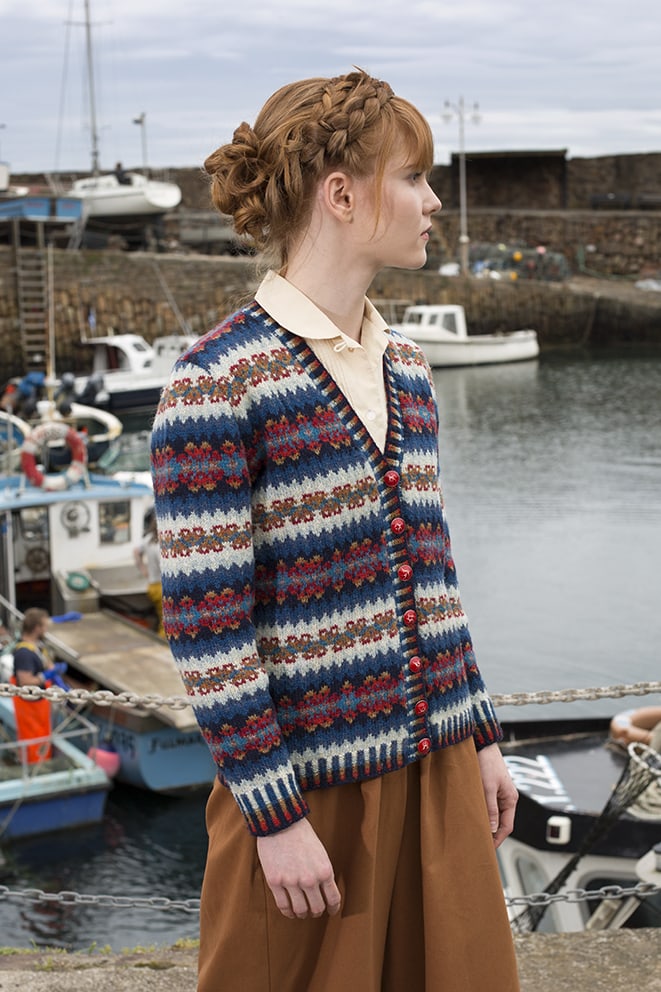 Wave patterncard knitwear design by Alice Starmore in pure wool Hebridean 2 Ply hand knitting yarn