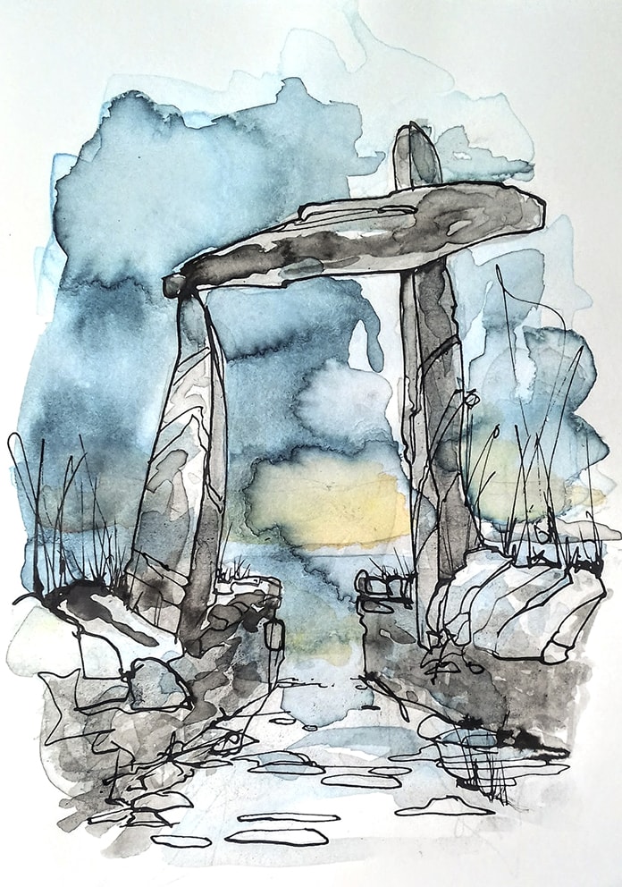 An Suileachan, Monument, Reef. Watercolour by Muriel Macleod