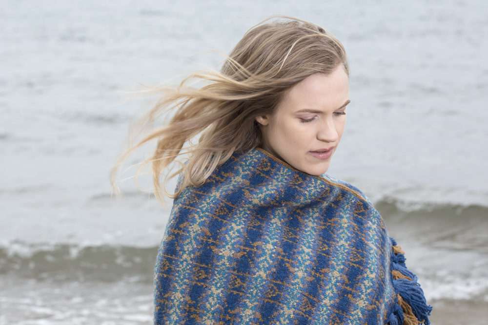 Primavera Wrap patterncard knitwear design by Jade Starmore in pure wool Hebridean 2 Ply hand knitting yarn