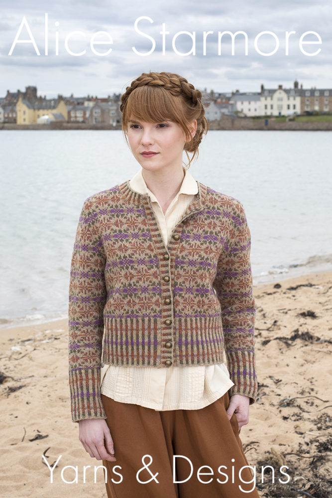 Meadowsweet patterncard knitwear design by Alice Starmore in pure wool Hebridean 2 Ply hand knitting yarn
