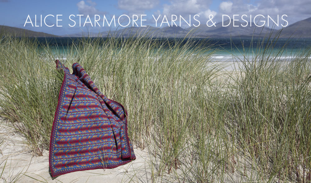 Reef Baby Blanket patterncard knitwear design by Alice Starmore in pure wool Hebridean 2 Ply hand knitting yarn