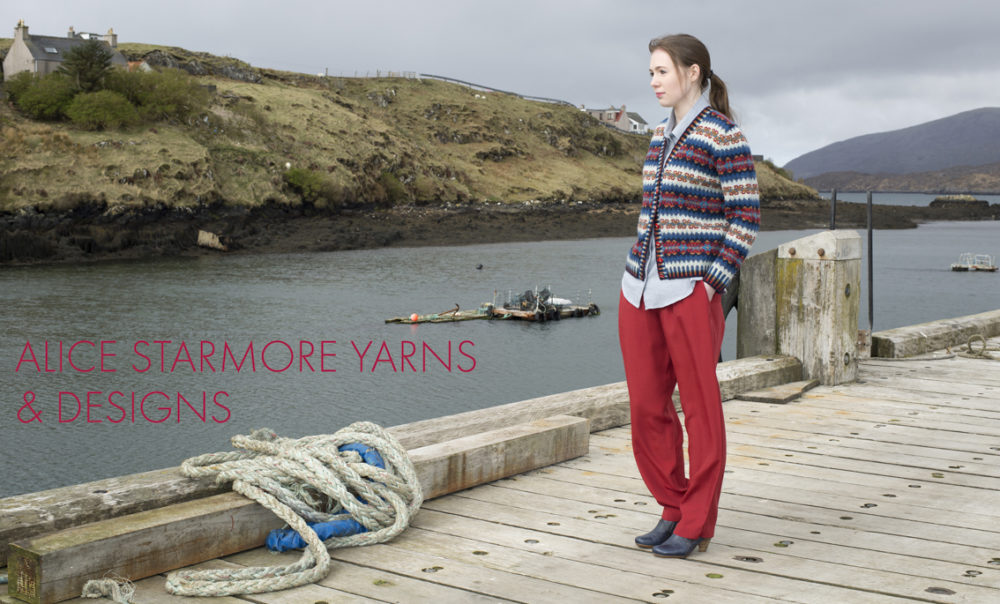 Wave patterncard knitwear design by Alice Starmore in pure wool Hebridean 2 Ply hand knitting yarn