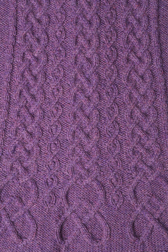 Detail of the Eala Bhan knitwear design from Aran Knitting by Alice Starmore in pure wool Hebridean 2 Ply hand knitting yarn