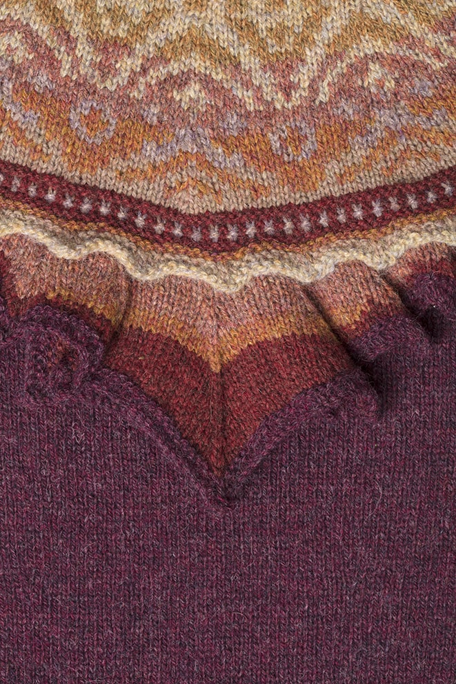 Detail of the Herald knitwear design patterncard kit by Alice Starmore in pure wool Hebridean 2 Ply hand knitting yarn