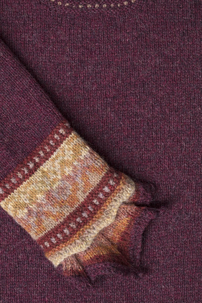 Detail of the Herald knitwear design patterncard kit by Alice Starmore in pure wool Hebridean 2 Ply hand knitting yarn