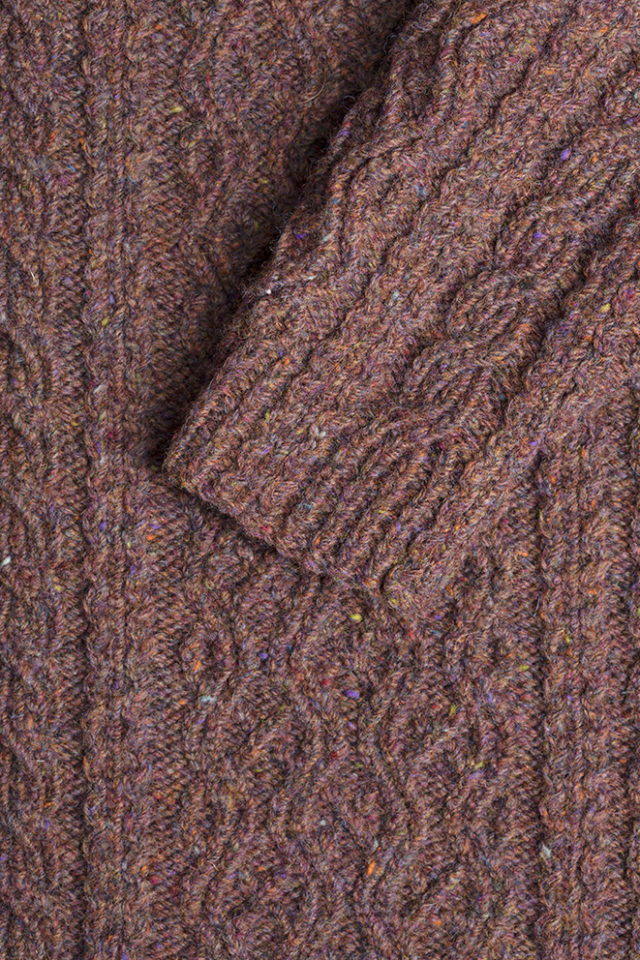 Detail of the Irish Moss knitwear design from Aran Knitting by Alice Starmore in pure wool Hebridean 3 Ply hand knitting yarn