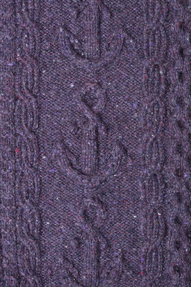 Detail of the Mystic knitwear design patterncard kit by Alice Starmore in pure wool Hebridean 3 Ply knitting yarn