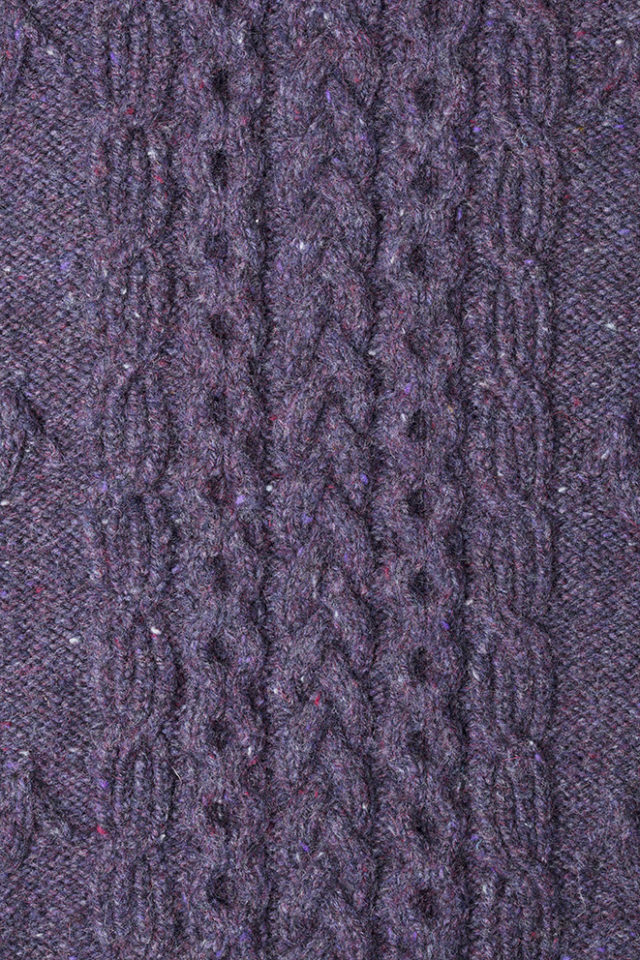 Detail of the Mystic knitwear design patterncard kit by Alice Starmore in pure wool Hebridean 3 Ply knitting yarn