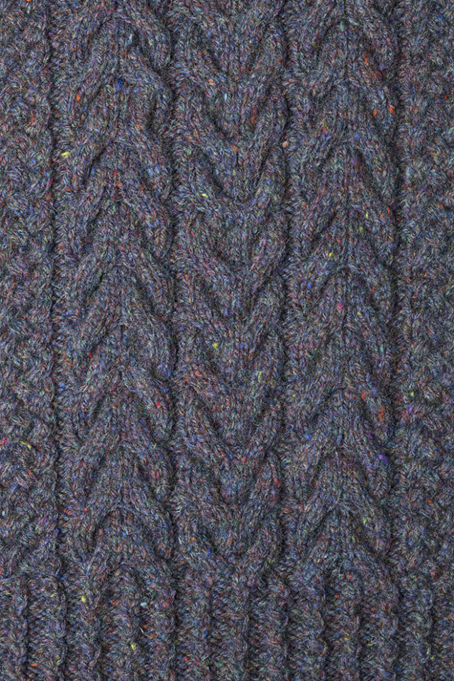 Detail of the Na Craga knitwear design from Aran Knitting by Alice Starmore in pure wool Hebridean 3 Ply hand knitting yarn