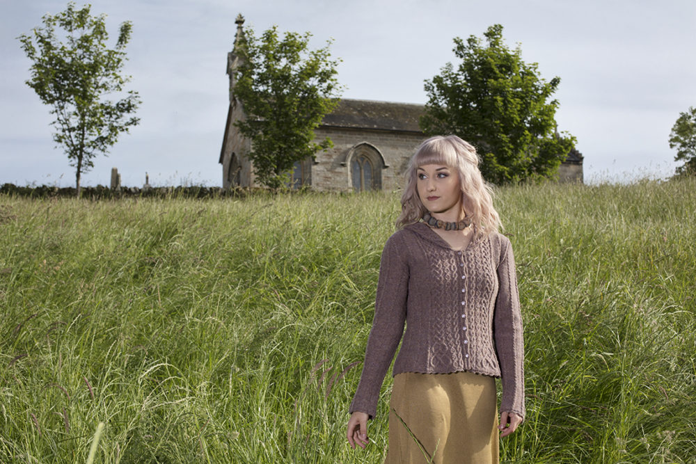 Eala Bhan knitwear design from Aran Knitting by Alice Starmore in pure wool Hebridean 2 Ply hand knitting yarn