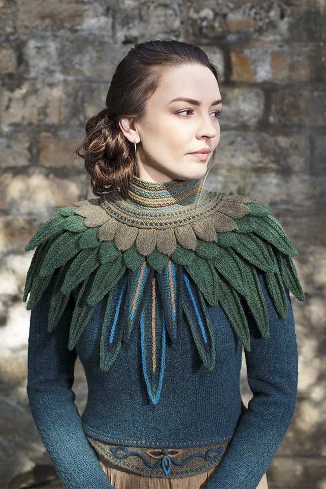 Lapwing Collar patterncard knitwear design by Alice Starmore in pure wool Hebridean hand knitting yarn