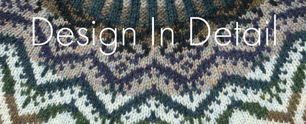Detail of the Merveille Du Jour knitwear design patterncard kit by Alice Starmore in pure wool Hebridean 2 Ply hand knitting yarn