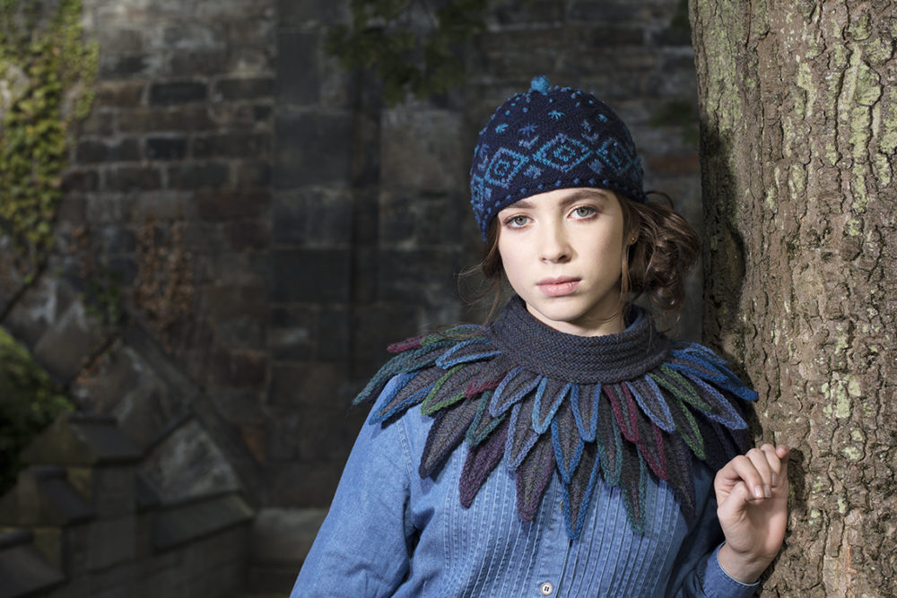 Mountain Hare Hat knitwear design from Glamourie by Alice Starmore in Hebridean 2 Ply hand knitting yarn