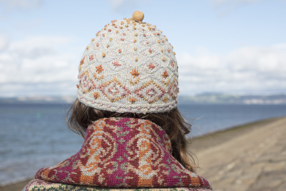 Mountain Hare Hat knitwear design from Glamourie by Alice Starmore in Hebridean 2 Ply hand knitting yarn
