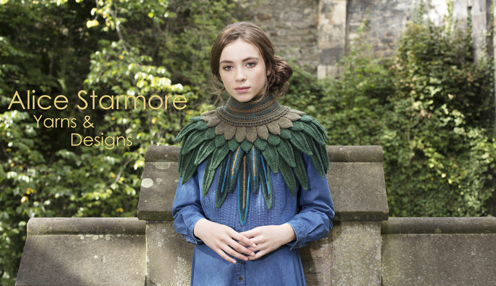 Lapwing Collar patterncard knitwear design by Alice Starmore in pure wool Hebridean hand knitting yarn