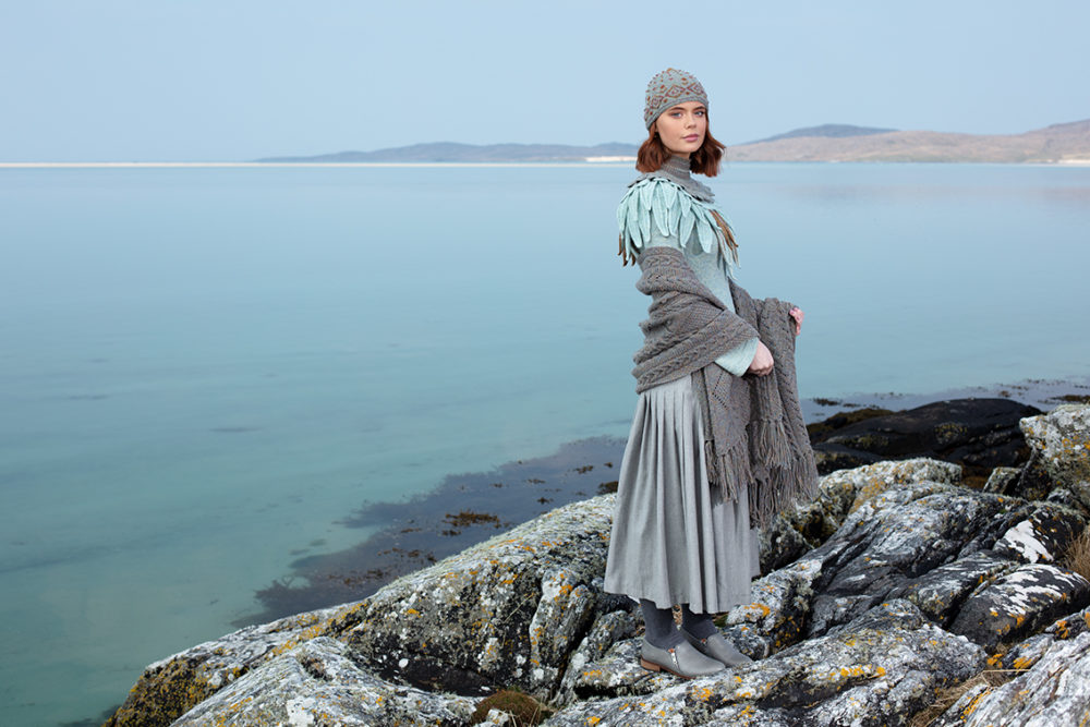 Lapwing Collar patterncard knitwear design by Alice Starmore in pure wool Hebridean 2 Ply hand knitting yarn