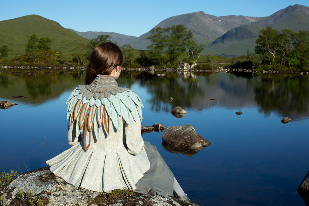 Lapwing Collar patterncard knitwear design by Alice Starmore in pure wool Hebridean 2 Ply hand knitting yarn