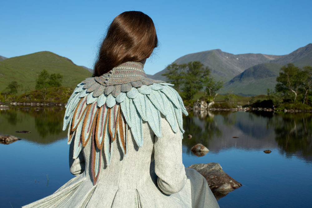 Lapwing Collar patterncard knitwear design by Alice Starmore in pure wool Hebridean 2 Ply hand knitting yarn