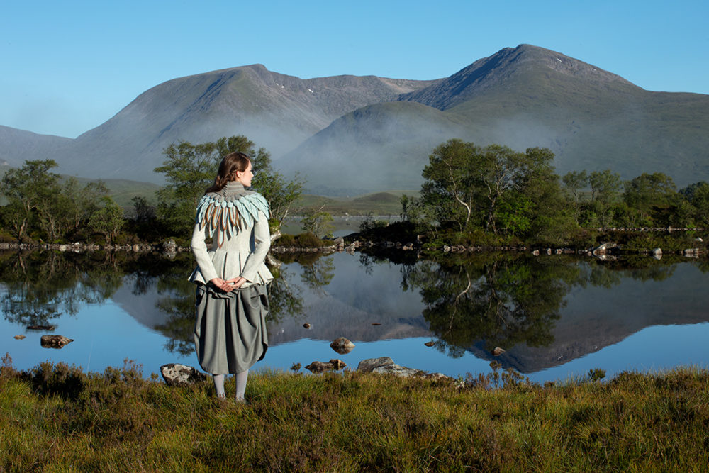 Lapwing Collar patterncard knitwear design by Alice Starmore in pure wool Hebridean 2 Ply hand knitting yarn