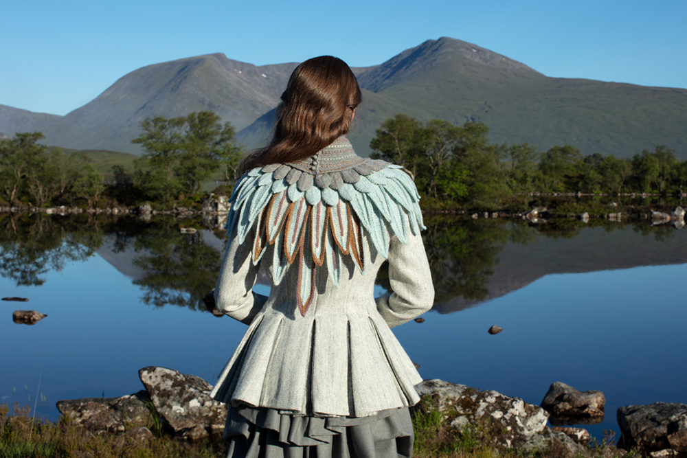 Lapwing Collar patterncard knitwear design by Alice Starmore in pure wool Hebridean 2 Ply hand knitting yarn