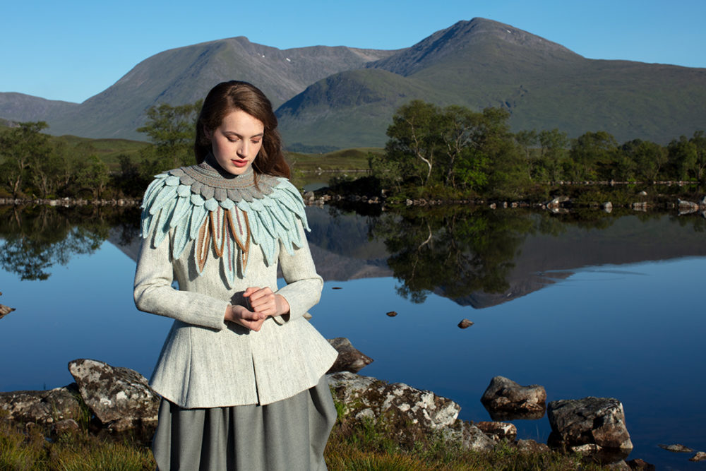 Lapwing Collar patterncard knitwear design by Alice Starmore in pure wool Hebridean 2 Ply hand knitting yarn